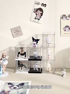 ISSI DIARY Rotating Blind Box Display Stand Transparent Dustproof Stackable Figure Storage Case for Dolls & Collectibles