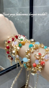 Rantai Pesona Kristal Berwarna Gelang manik Multi-lapis Wanita Buatan Tangan Emas