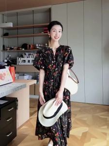 SUSHE | Floral Printed Cotton V-Neck Flare Sleeve Stylish Dress