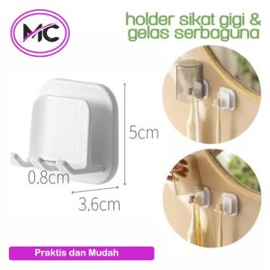 Gantungan Sikat Gigi Kamar Mandi Tempel Rak Sikat Gigi dan Gelas Kumur Holder Tootbrush Tempelan Praktis Murah