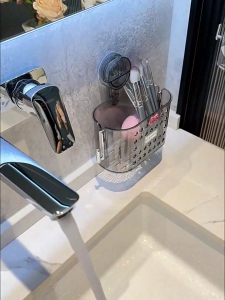 KEVE Suction Cup Toothbrush Holder Organizer Bathroom Storage Rack Hanging Transparent Basket