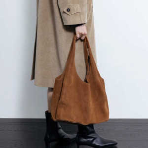 French Lazy Style Suede Leather Bag Large Capacity Single Shoulder Armpit Bag High-End Simple Commuting Bag for Women