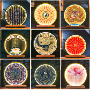 Chinese Style Living Room Buddha Hall Altar Table God Platform Guanyin Buddha Image Bodhisattva Backlight round Background Light Ornament