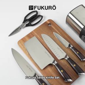 Fukuro Premium Stainless Steel Seido Knife Set – Chef Santoku Cleaver Utility Scissor & Holder | Kitchen Tool