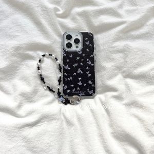 Ins Style Gentle Black Full Screen Purple Floral Butterfly Phone Case for  16ProMax Simple  Minimalist Girl Heart