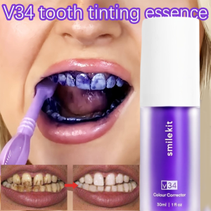 【Brightening】v34 purple toothpaste whitening colour corrector Tartar remover Serum Tooth Stain Removal Ubat Pemutih Gigi Ungu 紫色美白牙膏牙齿校正液