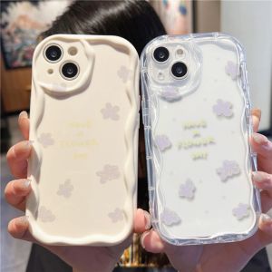 Purple Flower Compatible for IPhone 15 Plus 11 14 13 12 15 Pro Max XR X XS Max 15 7Plus 8plus Wavy Curved