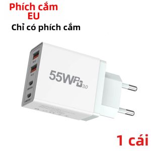 Bộ Sạc Nhanh 55W PD USB Type C Adapter Sạc Tường Cho Xiaomi Redmi iPhone Smartphone Sạc Nhanh Tương Thích Với Phích Cắm EU/AU/UK/US