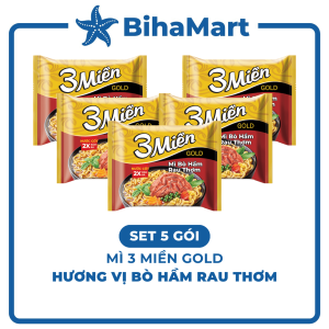 [SET 5 GÓI] - UNIBEN - Mì 3 Miền Gold hương vị Bò Hầm Rau Thơm (75g/gói) - Mì Bò Hầm Rau Thơm 3 Miền Gold