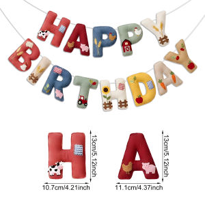 Red Farm Animal Theme 2D Felt Birthday Banners Pig Cow Village Farmhouse Garland for Baby Shower Party Decorations Boys Girls