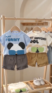 Baby Boys Clothes Set Kids Boys Terno Set 0‑5Y Cool Panda Koala Print Short Sleeve Tee Cargo Pocket Shorts Cotton Toddler Outdoor Casual Outfit For Little Boys