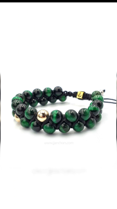 JJ Anchors Co. | Atreus - Shamballa Bracelet | Green Tigers Eye and 14K Gold-filled beads | Natural Stones