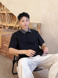 เสื้อโปโลคอปกนกเหยือกสีดำ แขนสั้น ทรงหลวม สำหรับผู้ชาย ทรงปกติ ฤดูร้อน 2025 ทรงปกติ คอปกพับ สไตล์ลำลอง