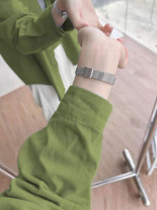 100% Cotton Green Womens Shirt Loose Fit Inner Wear Layering Slimming Outerwear Korean Style Long Sleeve Button Pocket