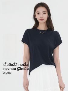 MiiOW | เสื้อยืดคอกลมแขนสั้นผ้าฝ้ายลินินบางสำหรับผู้หญิงในช่วงฤดูร้อน เสื้อเชิ้ตทรงหลวมสบาย ๆ ทรงพอดีตัว ทรงพอดีตัว