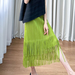Summer New Arrival Pure Color High-End Pleated Skirt Womens Wrap Body Casual Tassel Half-length Skirt Elegant Commute Style