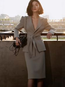 DANTING | Autumn Cozy Elegant Two-piece Set Grey Suit and Skirt