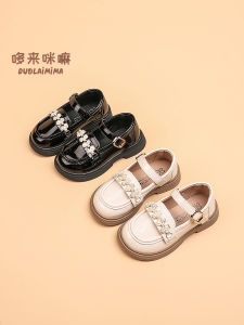 Princess Style PU Leather British Style Kids Shoes Pearl Rhinestone Soft Bottom Slip-On Loafers Spring Summer Childrens Footwear