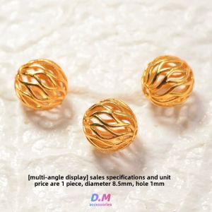 Pure Silver Gold Plated Hollow Flower Wire Inlaid Lantern Beads Spacer Beads round Beads Bracelet Necklace DIY Accessories