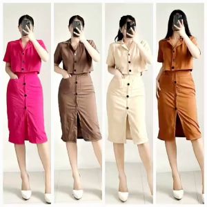 ABBY Plain and Printed Top and Front Slit Skirt Terno Set for Women - fits XS to large - good quality - super kapal ng tela - trending - 100 percent cotton - mall quality - Top pick - madaling maubos - trending - made of imported fabric - affordable
