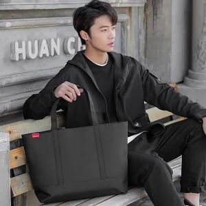 228 [fast delivery] big size tote bag hand bag Korean sling bag for men Korean student Cal fashion shoulder bag Black thickened waterproof nylon laptop bag