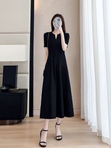 Black French Style Chiffon Dress Womens A-Line Mini Dress Slimming Waist Design Summer New Arrival Commute Korean Style