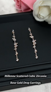 MILLENNE Made For The Night Scattered Diamond Cubic Zirconia Rose Gold Drop Earrings with 925 Sterling Silver (MLP-01)