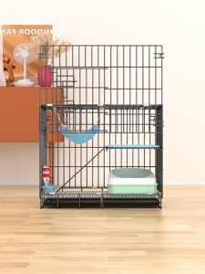 🐶 กรงสัตว์เลี้ยงพับได้ กรงกระต่าย กรงแมว กรงสัตว์เลี้ยงพับได้ พื้นที่ขนาดใหญ่พิเศษ [เหล็กหนาพิเศษ] Size 60*42*50 CM