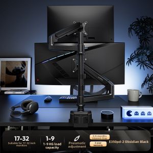 Brateck | Wall-Mounted Pneumatic Adjustable Double Arm Monitor Mount