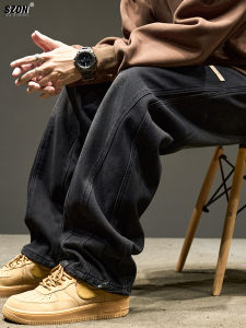 Retro American Washed Straight Leg Mens Jeans Spring Autumn Loose Fit Casual Black Workwear Trousers Youth Fashion Cotton