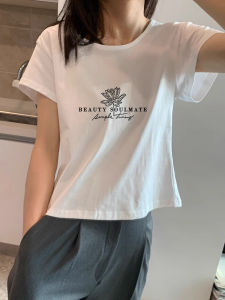 Womens Pure Cotton Short Sleeve T-shirt Summer New Loose Base Shirt Versatile Print Slimming Top Commute Style Floral Print