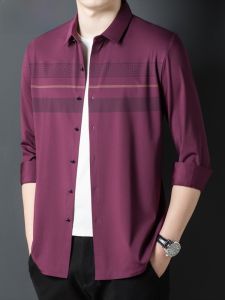 HENGYUANXIANG | Hengyuanxiang 2025 New Long Sleeve Mens Casual Shirt Red Middle-aged Dad Business Casual Stripes High-end Dress Shirt