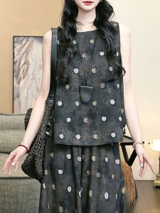 QINGNAER | Black Polka Dot Loose Tank Top
