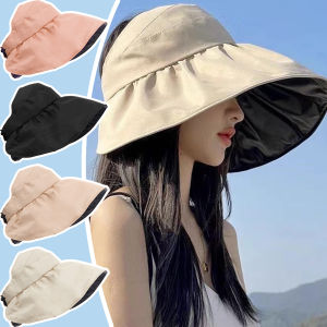 หมวกบังแดดปีกกว้างด้านบนว่างเปล่าสำหรับผู้หญิง Topi Bucket ครีมกันแดด UV แบบพกพาพับได้หมวกกันแดดสำหรับผู้หญิงหมวกชายทะเลกลางแจ้งฤดูร้อน