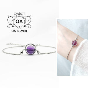 Vòng tay bạc 925 đá tím lắc nữ bi S925 CRYSTAL Quartz QA SILVER Bracelet BR241003