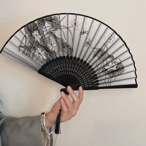 New Chinese Style Folding Fan Portable Mini Dance Accessories Hanfu Cheongsam Carrying Fan Retro Print Bamboo Frame
