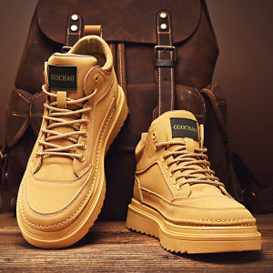 Mens Martin Boots Winter High-Top Work Boots Retro American Outdoor Mid-Cut Faux Suede Yellow Boots Casual Style Rubber Sole