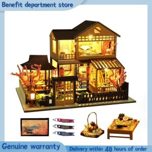 Miniature Japanese Zen Garden Dollhouse with Dust Cover House | DIY Miniature Dollhouse Kit with Furniture Light