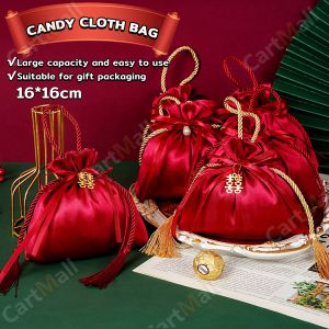 Red Candy Bag with Tassel Chinese Wedding Christmas Birthday Party Decor Gift Packaging