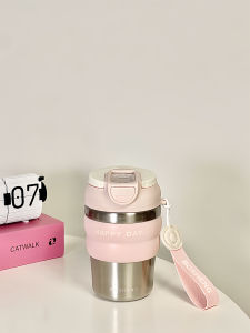 Cốc Giữ Nhiệt Bằng Thép Không Gỉ Có Van Châm Cốc Đựng Cà Phê Di Động Nhỏ Gọn Cho Nữ Cốc Đựng Nước Có Van Châm Cốc Đi Theo