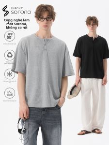 JEENSYIU | Áo Thun Cổ Henley Tay Ngắn Chống Vi khuẩn Bảo vệ UV Làm Mát