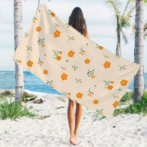 Beige Orange Tiny Floral Print Quick Drying Microfiber Beach Towel Lightweight for Swimming Camping Yoga - Bath Towel