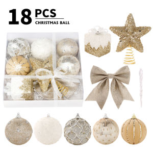 18Pcs Christmas Balls Sets Christmas Tree Ornaments Set Assorted Tree Hanging Decorations Velvet Christmas Decor (Gold)
