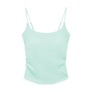 Áo Ba Lỗ Xanh Lá Bạc Hà Thanh Lịch Cho Nữ Áo Lót Mùa Hè Áo Khoác Ngoài Xếp Ly Đệm Ngực Đầm Hở Lưng Đầm Ngắn Phong Cách Công Sở