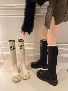 Giày Bốt Cao Gót Đế Dày Co Giãn Cho Nữ Mùa Thu 2024 Giày Bốt Xe Máy Không Đến Đầu Gối Phong Cách Hàn Quốc Chống Thấm Nước