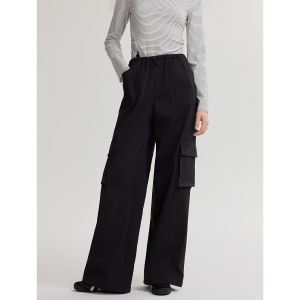 Black Wide Leg Casual Pants Womens Autumn New Style Commute Straight Cut Trousers ELLE Workwear Style Loose Fit Female Pants