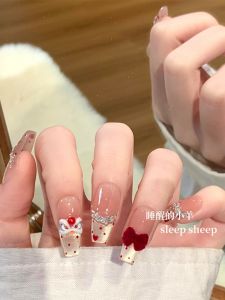Sweet Heart Awake Lion New Year's War Armor Handmade Wearable Nail Art Autumn Winter Luxury Butterfly Knot Elegant Nails