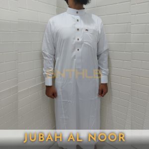 AL-NOOR Jubah Gamis Pria Muslim Premium Warna Putih Lengan Panjang Manset Kancing Tekan