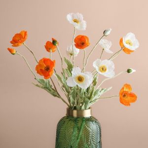 Hoa giả Hoa Poppy anh tuc 1 cành 3 bông 1 nụ màu pastel hoa lụa giả xinh xắn trang trí phòng decor chụp ảnh