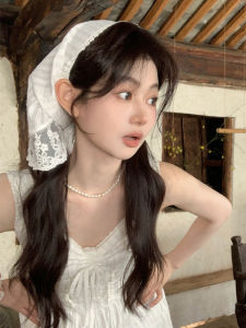 French Rustic Style White Lace Headscarf Triangle Flower Pattern Hair Accessories for Women Summer Thin Style Hair Band